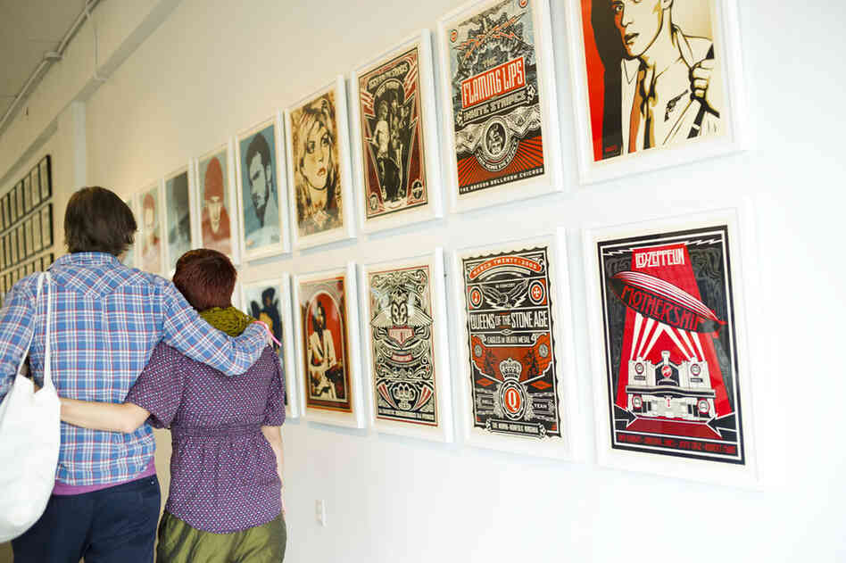 Street artist Shepard Fairey had his album-cover-inspired works on display. 