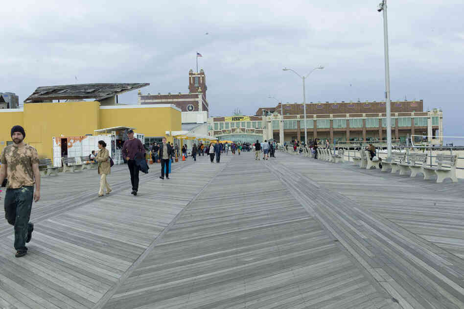 On the boardwalk. 