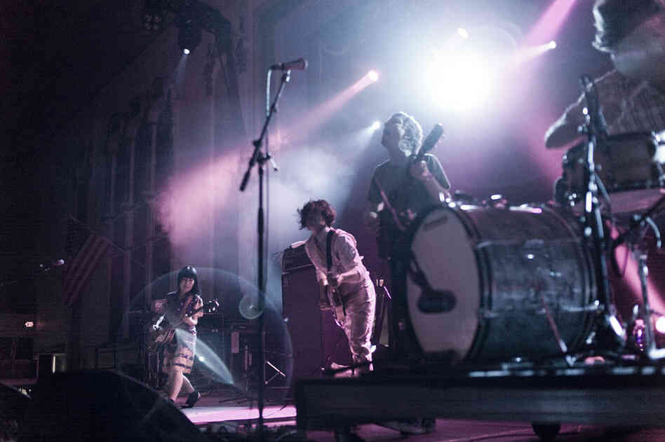 It was hard to deny Deerhoof's infectious energy and absurdist stage banter on Sunday afternoon at Convention Hall. 