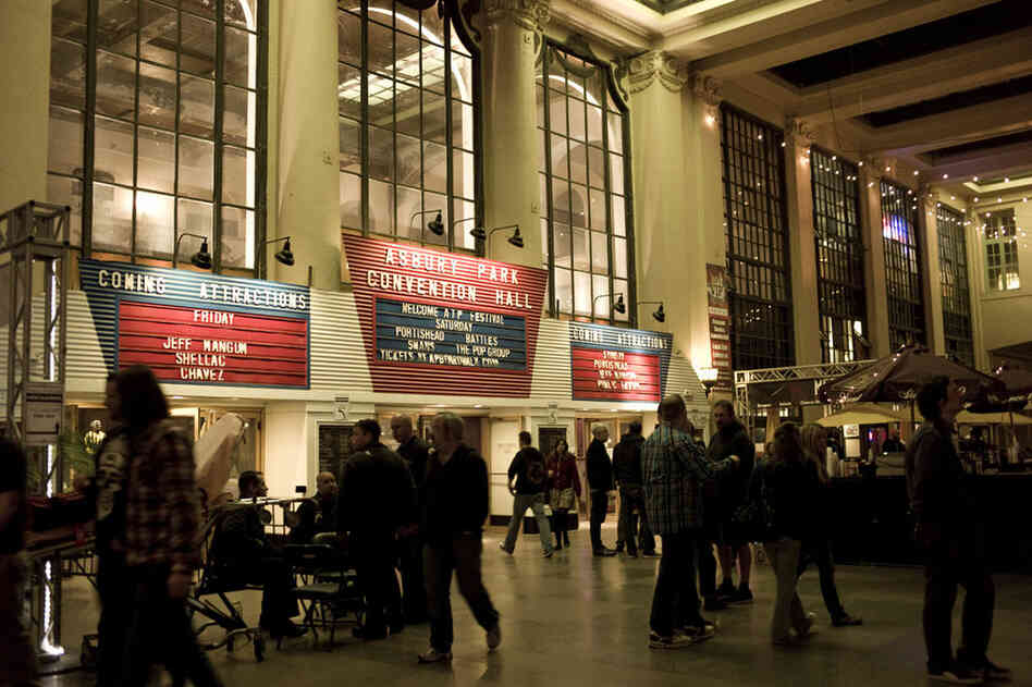 Inside the Grand Arcade, the billboard for Convention Hall. 
