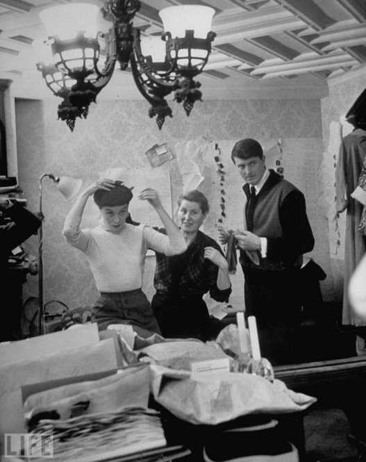Hubert de Givenchy before the showing of that debut line, 1952. 