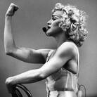 She's tough enough. Here Madonna is on stage during the Blonde Ambition tour in 1990. She's tough enough. Here Madonna is on stage during the Blonde Ambition tour in 1990.