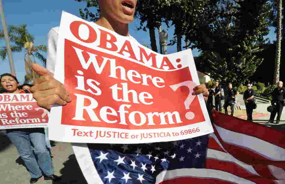 Last summer, immigration rights activists in Los Angeles gathered for a rally calling on the government to act on immigration overhaul legislation. Strong Latino support helped President Obama win in 2008, but his support among those voters is slipping. 