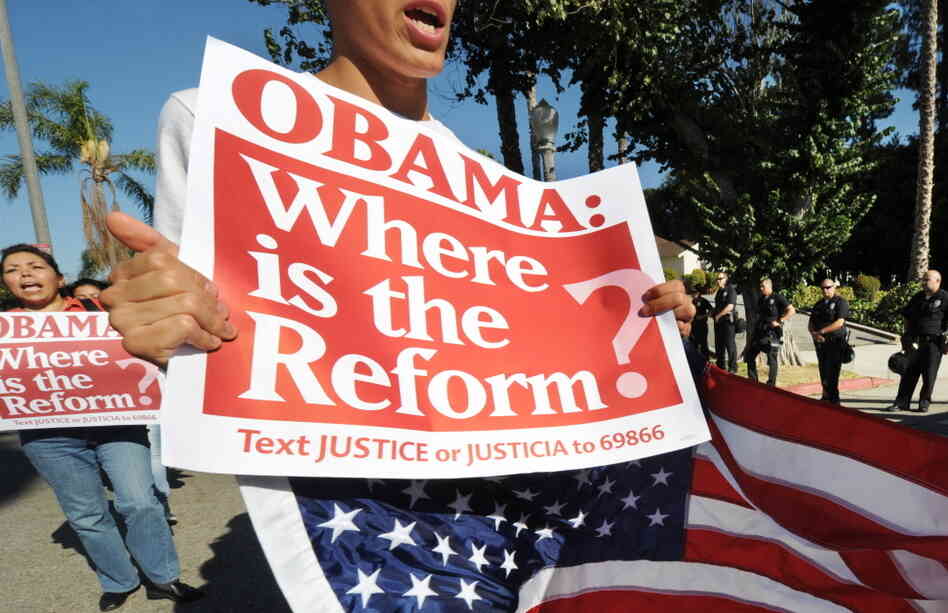 Last summer, immigration rights activists in Los Angeles gathered for a rally calling on the government to act on immigration overhaul legislation. Strong Latino support helped President Obama win in 2008, but his support among those voters is slipping. 