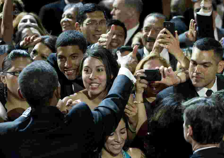 President Obama greets attendees after speaking during the Congressional Hispanic Caucus Institute's 34th Annual Awards Gala in Washington last month. The administration has been taking steps to win back the support of Latino voters. 