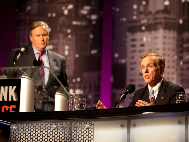 Howard Dean argues against the motion "Grandma's Benefits Imperil Junior's Future" during an Intelligence Squared U.S. debate on Oct. 4.