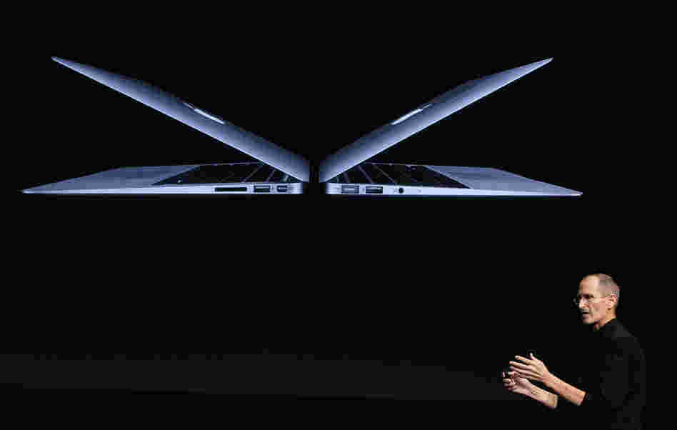 Steve Jobs introduces new MacBook Air models at Apple headquarters on October 20, 2010.