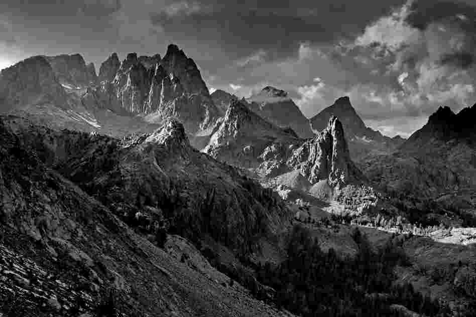 Rocky spires known as the Minarets rise above 12,000 feet in the Ansel Adams Wilderness.