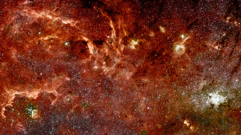 A composite color infrared image of the center of our Milky Way galaxy.