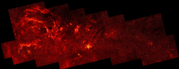 This infrared mosaic image, taken by the Hubble telescope, represents the "sharpest survey of the Galactic Center to date," NASA says.