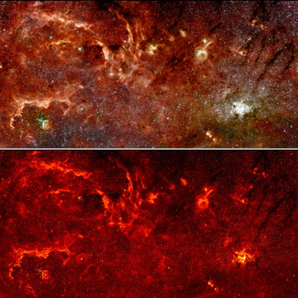 Two images of the center of our galaxy.
