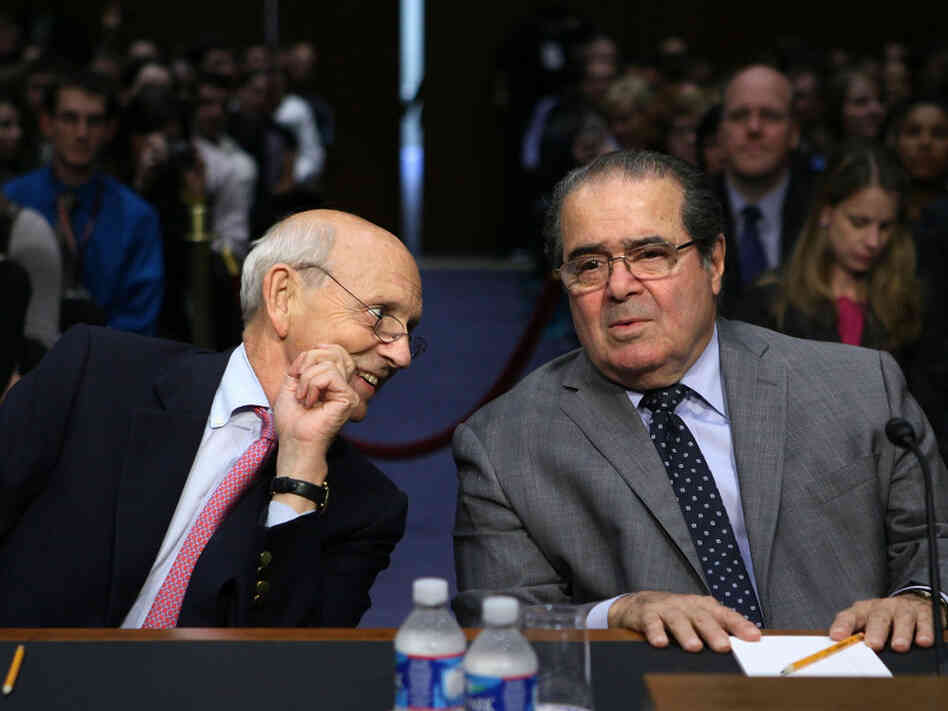 Supreme Court Justices Stephen Breyer (left) and Antonin Scalia testify during a hearing before the Senate Judiciary Committee Wednesday. The justices showed that while they are legal opposites, they are by no means opponents.