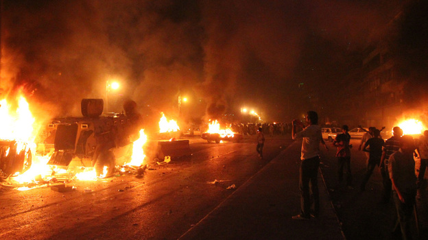 Egyptian Coptic Christians clash with soldiers and anti-riot police during a protest in Cairo against the attack on a church in southern Egypt on Sunday.
