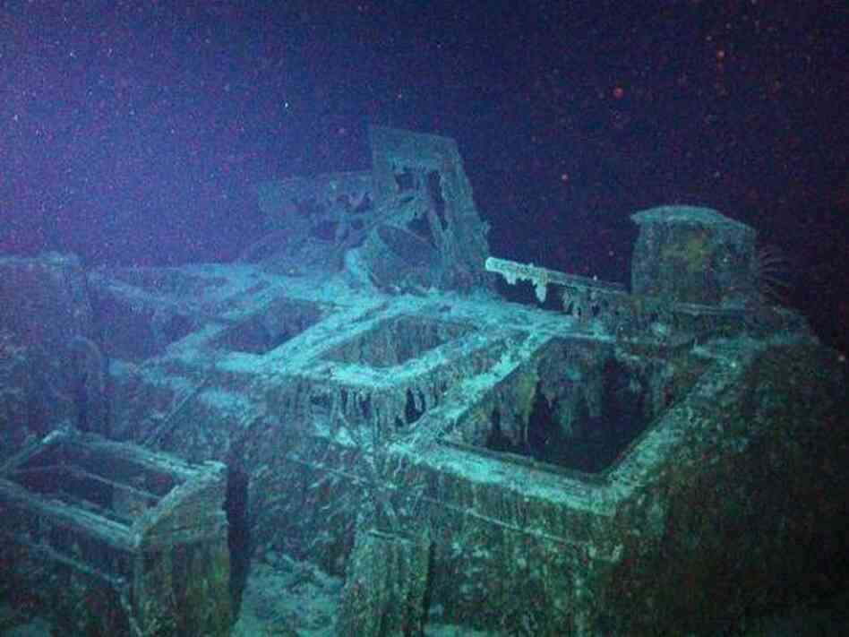 This image captured by a remote submersible shows a steel skylight on the SS Mantola's deck, above the ship's engine room. The wreck sits under 8,000 feet of water.