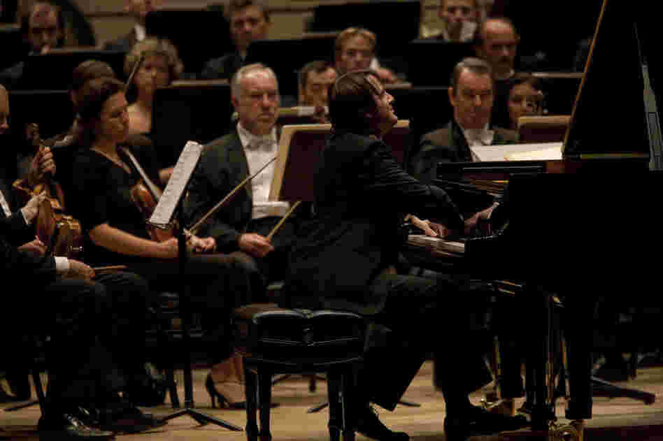 Pianist Daniil Trifonov performing an encore performance in front of the Mariinsky Orchestra conducted by Valery Gergiev at the Isaac Stern Auditorium at Carnegie Hall on Oct. 11, 2011. All photos: Melanie Burford for NPR.