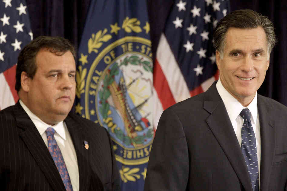 Mitt Romney with New Jersey Gov. Chris Christie in Lebanon, NH, Tuesday, Oct. 11, 2011.
