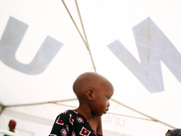 Madow Weydow, 3, from Somalia, sits in an eastern Kenyan hospital near the Somali border. Madow is suffering from anorexia and severe malnutrition. 