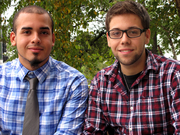 Orlando Quintana (right) and Enrique Omar Nieves frequently attend services at New Life Covenant. "This church makes you feel like family," Quintana says.