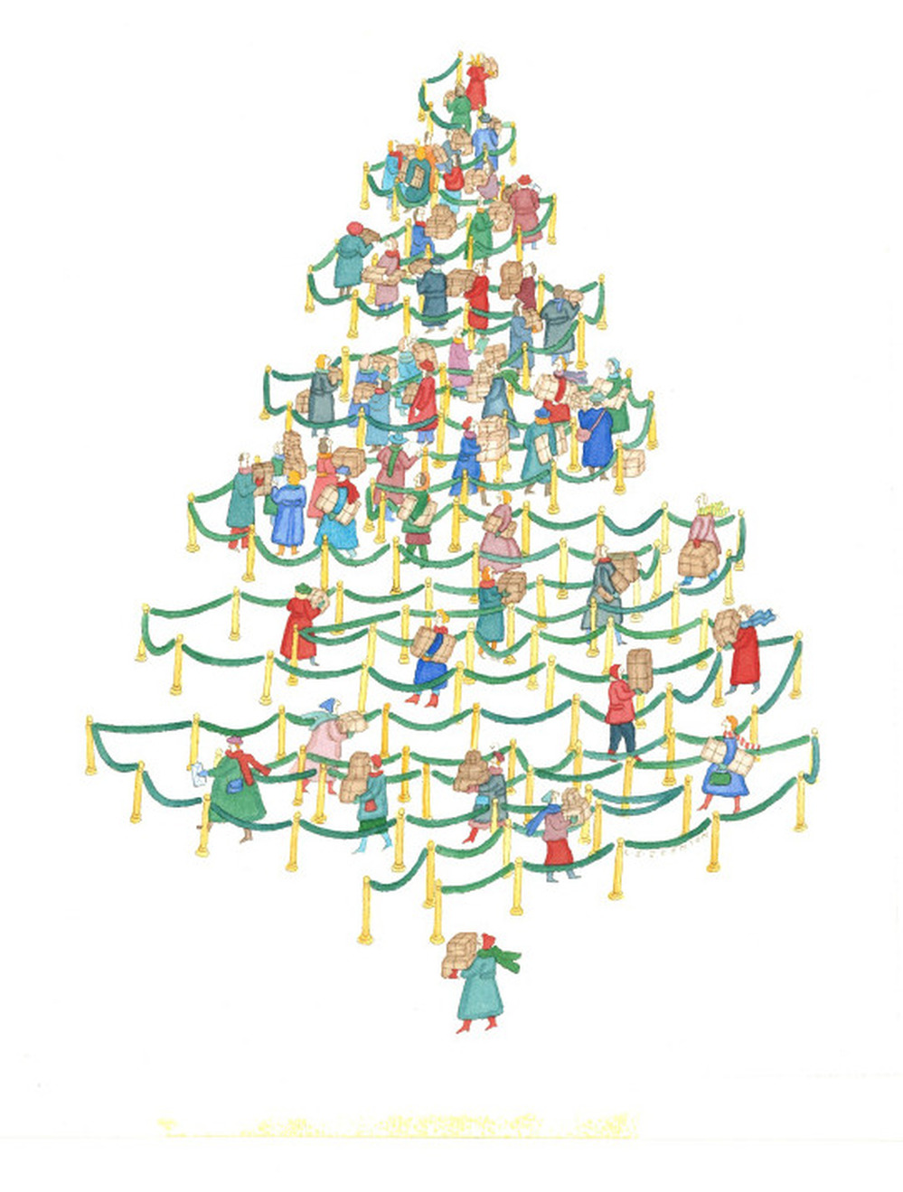 This work, called The Christmas Tree Line, is one of Johnson's famous pieces that ran in The New Yorker in 1985 well before she became ill. It has layers of meaning if you look at it closely, says Barbara Landau, a professor of cognitive science at Johns Hopkins University. 