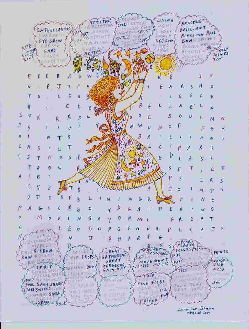 Language drives Johnson's art since her illness, as depicted in her piece called Enthusiastic, created in 2009.