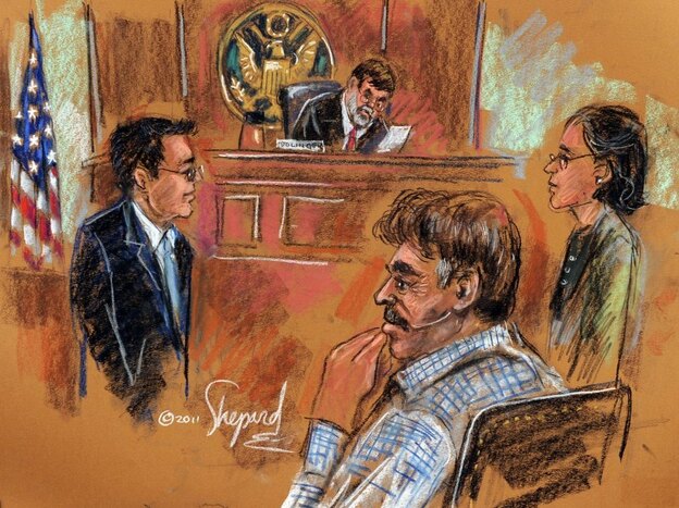 The suspect: Manssor Arbabsiar (front, right) appearing in court Tuesday.