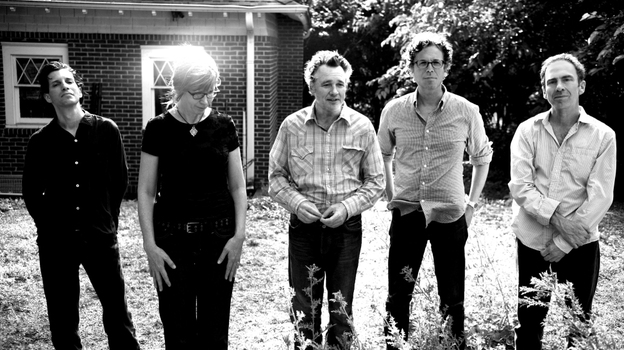 The Jayhawks (left to right): Marc Perlman, Karen Grotberg, Mark Olson, Gary Louris, Tim O'Reagan.