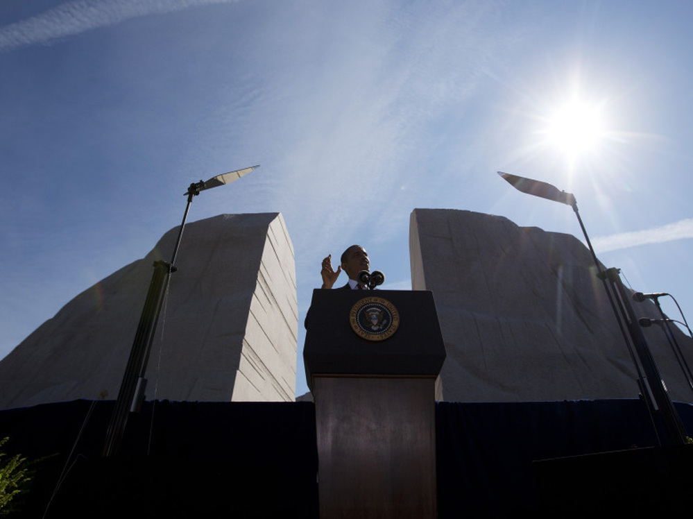 At the dedication of the memorial to Dr. Martin Luther King Jr. in Washington on Sunday, President Obama said the slain civil rights leader made the Union "more perfect."