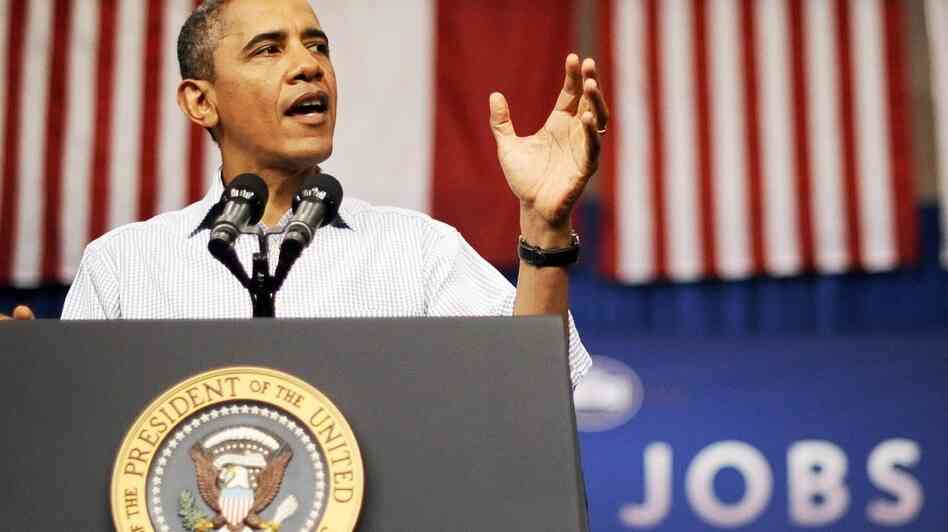 President Obama speaks at a YMCA in Jamestown, N.C., on Tuesday, during a three-day bus tour to promote his American Jobs Act. During the trip, he has drawn sharp lines between his jobs plan and the competing Republican plan. President Obama speaks at a YMCA in Jamestown, N.C., on Tuesday, during a three-day bus tour to promote his American Jobs Act. During the trip, he has drawn sharp lines between his jobs plan and the competing Republican plan.