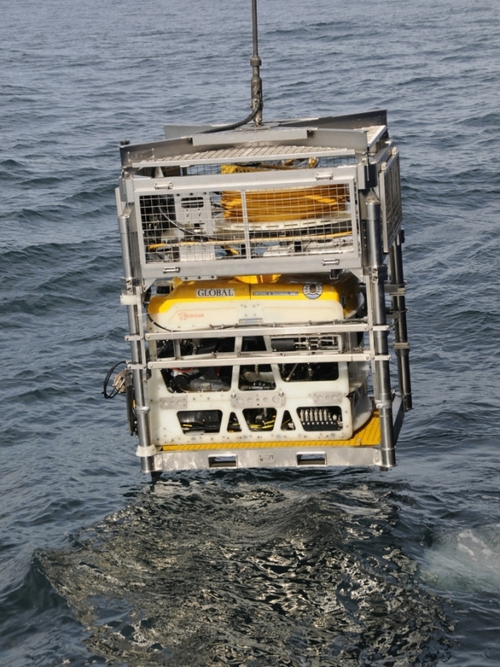 An unmanned ROV (remotely operated vehicle) is launched 900 feet underwater to study the wreckage of the SS Montebello. 