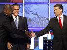 "Brother" Herman Cain shakes hands with Texas Gov. Rick Perry, Tuesday, Oct. 18, 2011. "Brother" Herman Cain shakes hands with Texas Gov. Rick Perry, Tuesday, Oct. 18, 2011.