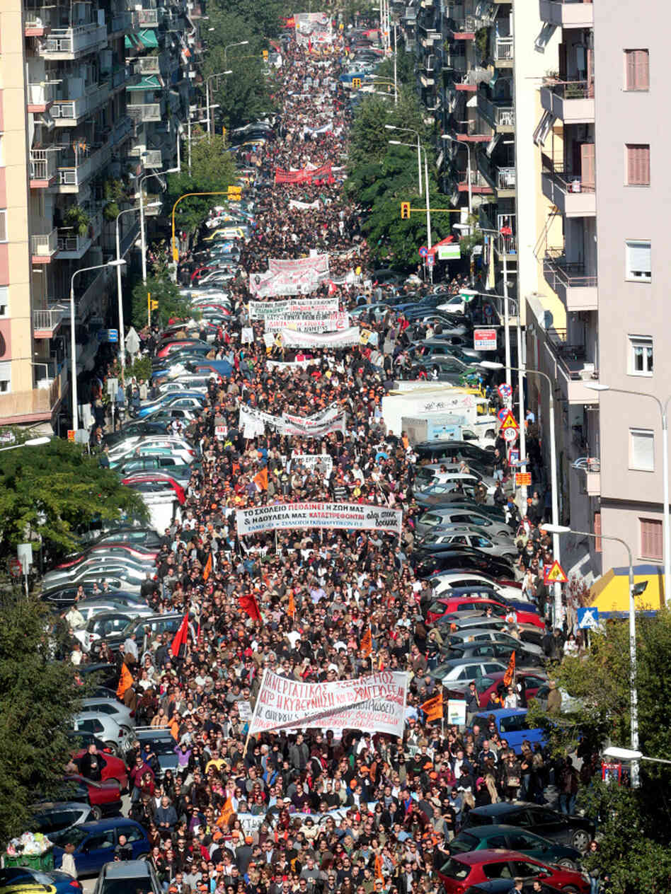 Thousands of people massed in Thessaloniki to rail against proposed legislation that includes fresh tax increases as well as yet more wage, pension and job cuts. Parliament was expected to vote on the bill Thursday. Thousands of people massed in Thessaloniki to rail against proposed legislation that includes fresh tax increases as well as yet more wage, pension and job cuts. Parliament was expected to vote on the bill Thursday.