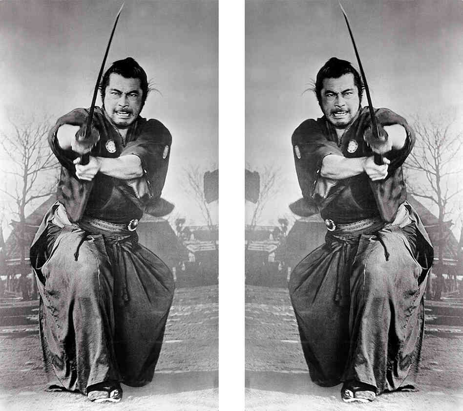 Production still from the 1961 film "Yojimbo." The original image is on the left. Production still from the 1961 film "Yojimbo." The original image is on the left.