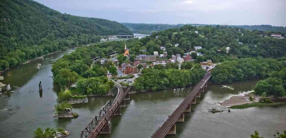 Taking The Town: Harpers Ferry, W.Va., sits at the confluence of the Potomac River (right) and Shenandoah River (left). In 1859, John Brown and his raiders gained control of the town and its guns by taking both Shenandoah and Potomac bridges, essentially cutting the town off. Taking The Town: Harpers Ferry, W.Va., sits at the confluence of the Potomac River (right) and Shenandoah River (left). In 1859, John Brown and his raiders gained control of the town and its guns by taking both Shenandoah and Potomac bridges, essentially cutting the town off.