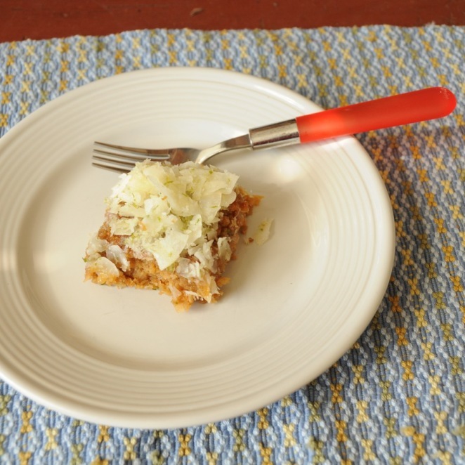 A slice of Emily Dickinson's coconut cake, adapted for the 21st century.