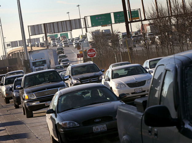 Motorists in Chicago navigate the morning rush hour as they make their way toward downtown.