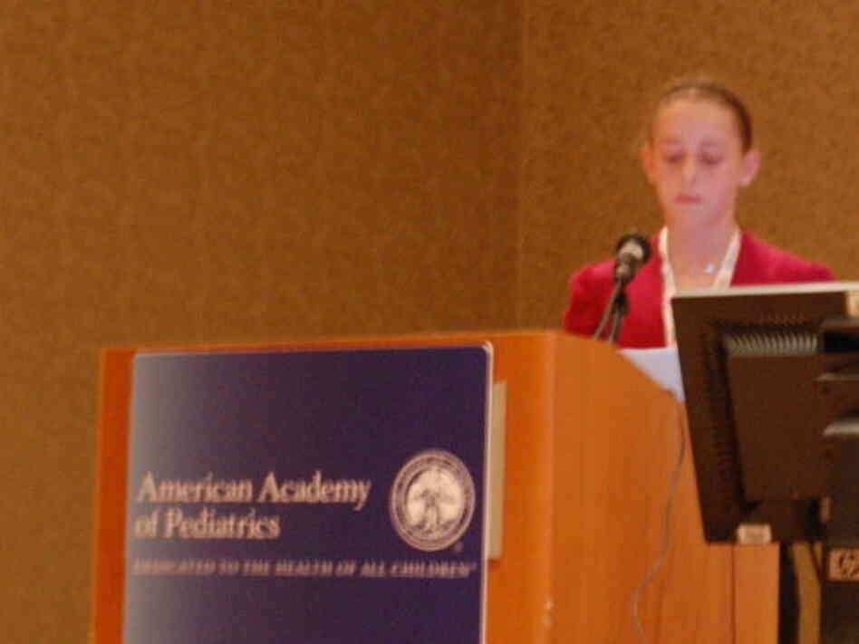Casey Gittelman present her study findings at a medical meeting in Boston. Casey Gittelman present her study findings at a medical meeting in Boston.