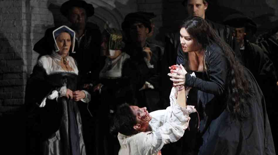 Soprano Anna Netrebko, right, portrays Anne Boleyn in the Metropolitan Opera's production of Anna Bolena in New York. The Met raised $182 million in in donations in its last fundraising year.