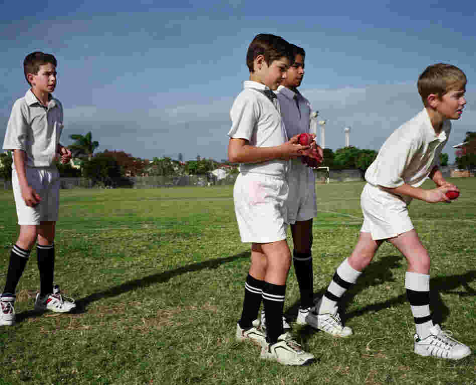 Cricket practice, Daniel Grinker (front center), son of Russell Grinker and Gail Kirchmann, at Selborne School, East London, South Africa, 2005