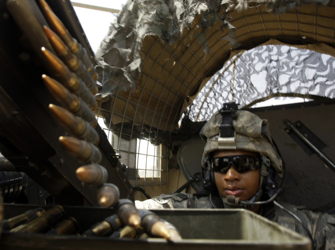 A U.S. solider on patrol in the restive northern oil-rich city of Kirkuk, on July 27, 2011.