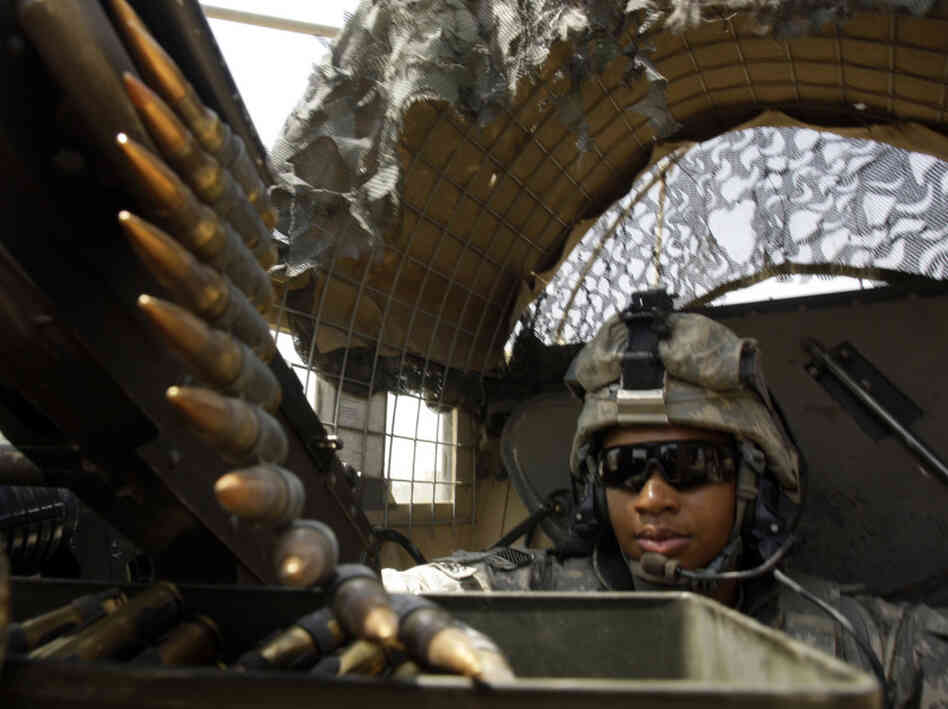 A U.S. solider on patrol in the restive northern oil-rich city of Kirkuk, on July 27, 2011.