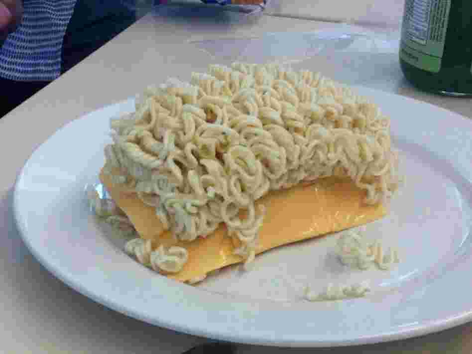 Like a sandwich with a bad toupee. Like a sandwich with a bad toupee.