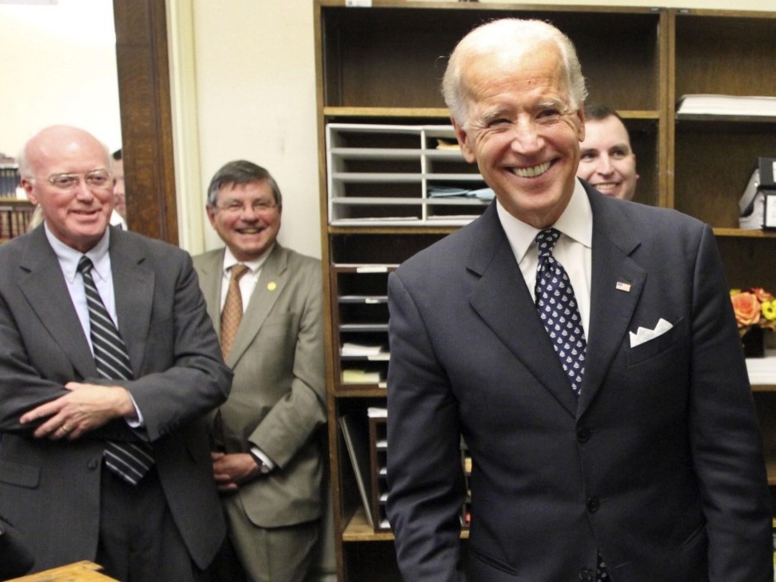 Vice President Joe Biden smiles after filing papers for President Obama to be on the N.H. primary ballot. (AP Photo/Jim Cole)