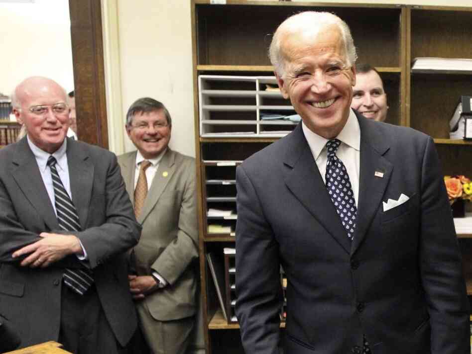 Vice President Joe Biden smiles after filing papers for President Obama to be on the N.H. primary ballot. (AP Photo/Jim Cole)