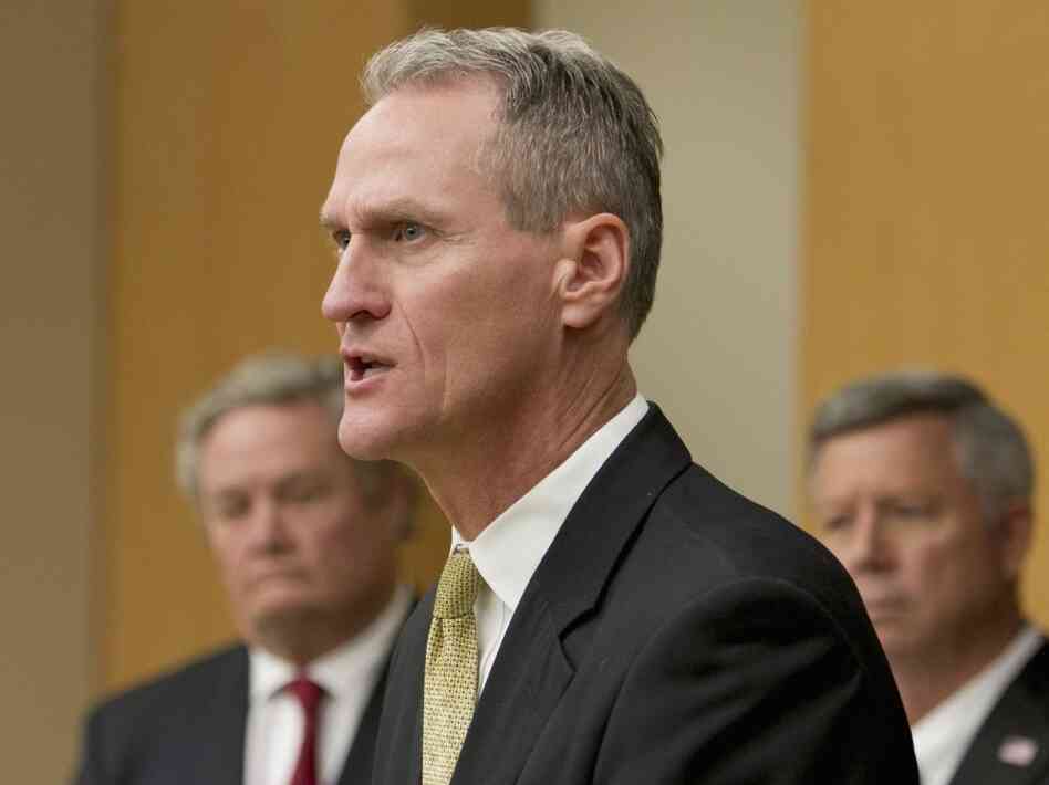 South Dakota Gov. Dennis Daugaard, seen here at a news conference in October, spent seven years in leadership positions at Children's Home Society before becoming the state's governor. South Dakota Gov. Dennis Daugaard, seen here at a news conference in October, spent seven years in leadership positions at Children's Home Society before becoming the state's governor.