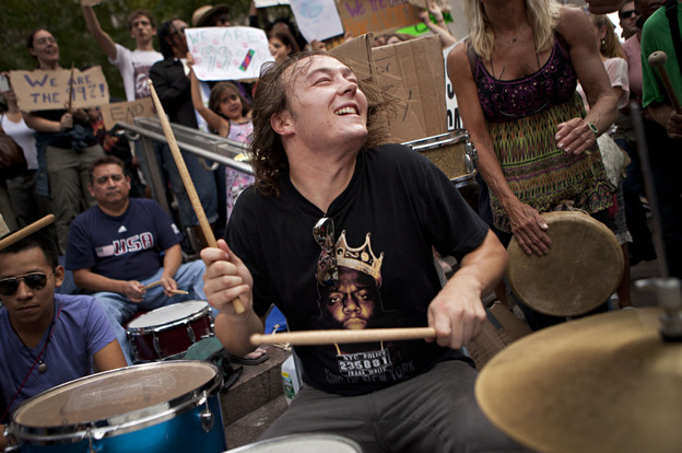 The scene on Oct. 10 at one of the Occupy Wall Street drum circles in Manhattan's Zuccotti Park.