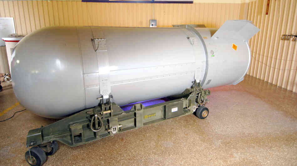 This undated handout photo provided by the National Nuclear Security Administration shows the United States' last B53 nuclear bomb. It was dismantled Tuesday at a plant outside Amarillo, Texas. 