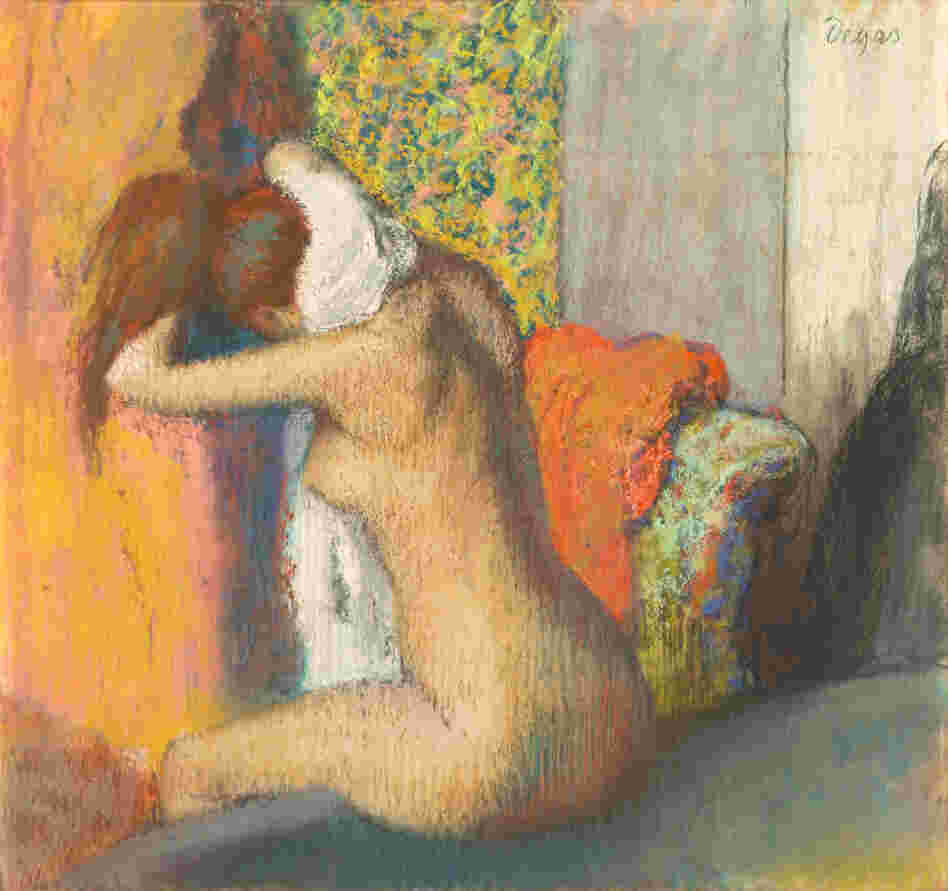  Many of Degas' nudes have their backs turned to the viewer. Above, Degas' pastel work, After the Bath, Woman Drying Her Neck, 1886-95. 
