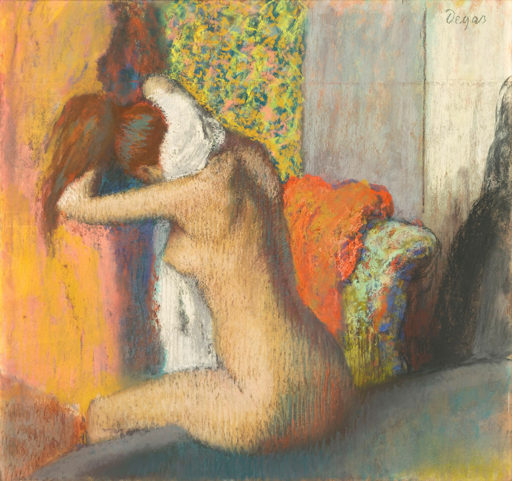  Many of Degas' nudes have their backs turned to the viewer. Above, Degas' pastel work, After the Bath, Woman Drying Her Neck, 1886-95. 