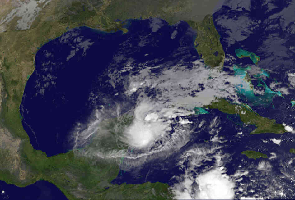 This NOAA GOES East satellite image shows Hurricane Rina over the Yucatan Peninsula of Mexico. 