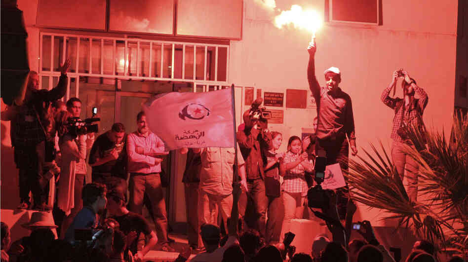 Supporters of the moderate Islamist party Ennahda celebrate Tuesday after the party received the most votes to form an assembly that will write a new constitution. Tunisia was the first Arab country to stage a revolution this year, and the first to hold elections. Supporters of the moderate Islamist party Ennahda celebrate Tuesday after the party received the most votes to form an assembly that will write a new constitution. Tunisia was the first Arab country to stage a revolution this year, and the first to hold elections.